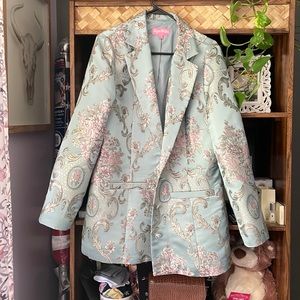 Sugar Thrillz Floral Brocade Blazer in Pastel Blue and Pink